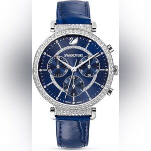 Swarovski Passage Chrono Watch, Swiss Made, Leather Strap, Blue